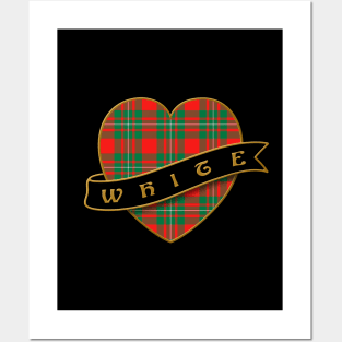 The WHITE Family Tartan Heart & Ribbon Retro-Style Insignia Design Posters and Art